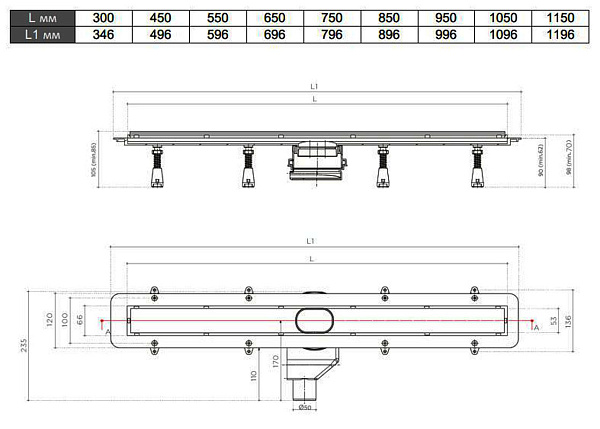 Душевой лоток Pestan Confluo Frameless Line 450 13701229 хром матовый 
