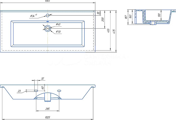 Тумба с раковиной Sanflor Ванесса 105/2 белая