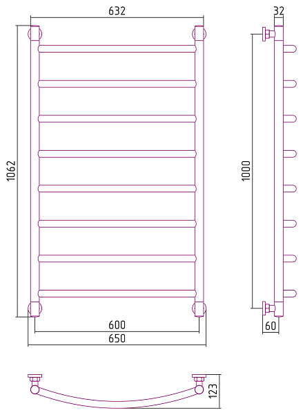 Полотенцесушитель СУНЕРЖА Галант+ 1000х600