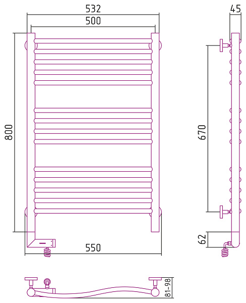 Полотенцесушитель СУНЕРЖА Флюид 2.0 800х500