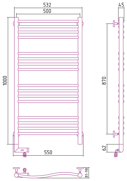Полотенцесушитель СУНЕРЖА Флюид 2.0 1000х500
