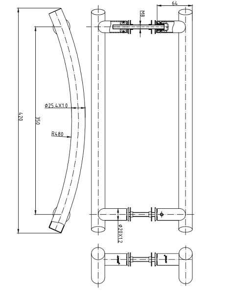 Ручка скоба Apecs HC-0928-25/350-INOX