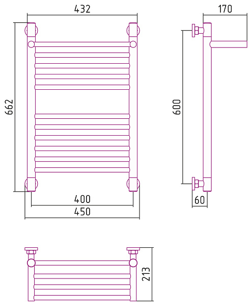 Полотенцесушитель СУНЕРЖА Богема с полкой+ 600х400