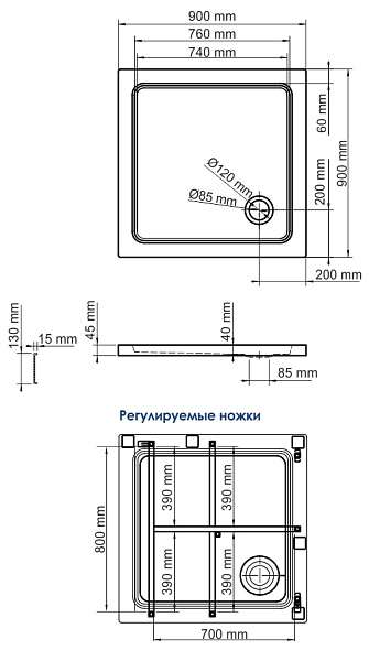 Душевой поддон 90х90 WasserKraft Amper 29T03