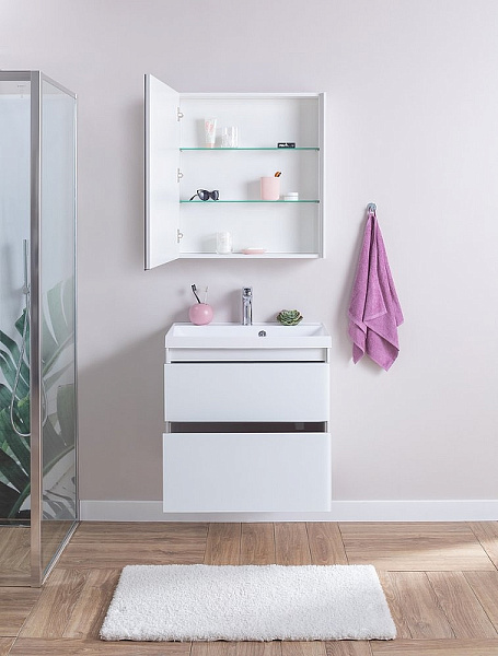 Тумба с раковиной Aquanet "Гласс 90" белый