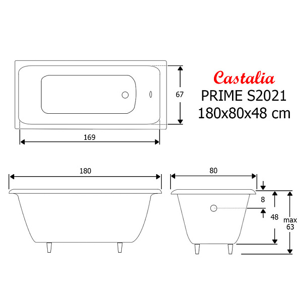 Чугунная ванна CASTALIA "PRIME S2021" - 180x80x48