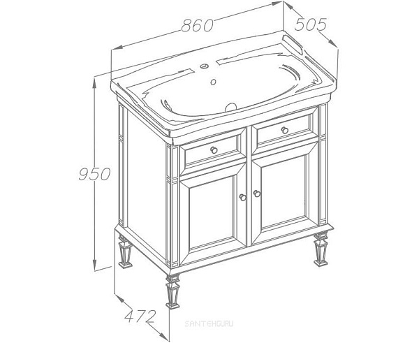 Тумба с раковиной Opadiris "Кантара 85" белый матовый