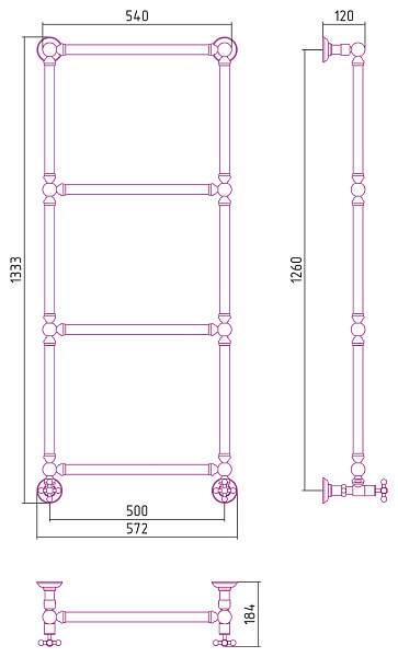 Полотенцесушитель СУНЕРЖА Ренессанс 1304 1260x500