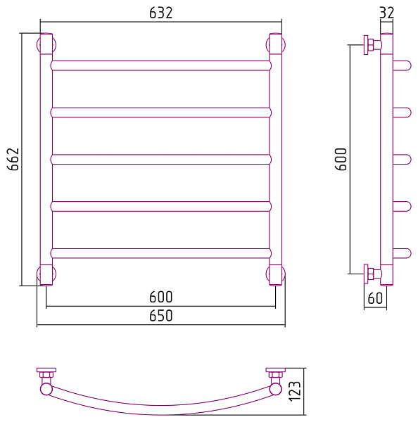 Полотенцесушитель СУНЕРЖА Галант+ 600х600