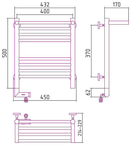 Полотенцесушитель СУНЕРЖА Богема с полкой 2.0 500х400