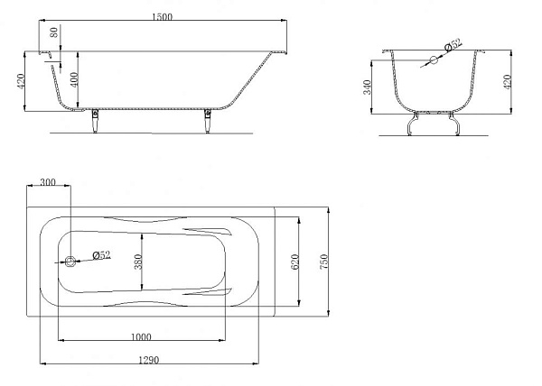 Чугунная ванна OWL 1975 Bjorn - 150х75