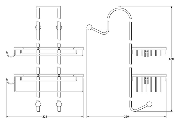 Полка-решетка с крючками угловая 2-х ярусная навесная FBS Ryna RYN 028