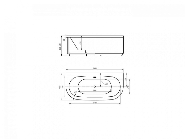 Акриловая ванна AQUATEK Морфей 190х90, вклеенный каркас
