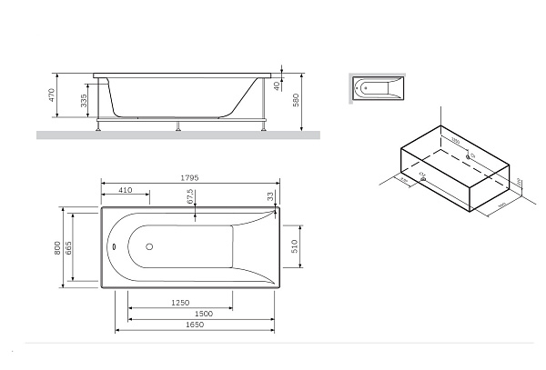 Каркас для ванны 180x80 AM.PM Spirit W72A-180-080W-R2