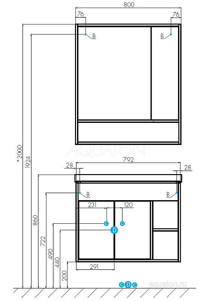 Зеркало-шкаф Aquaton "Флай 80" белый/дуб крафт