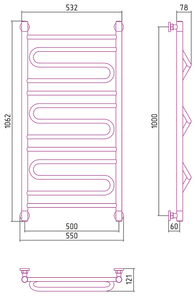 Полотенцесушитель СУНЕРЖА Элегия+ 1000х500