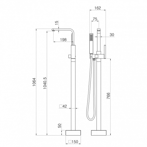 Смеситель напольный с душевой лейкой Swedbe Spira 4005