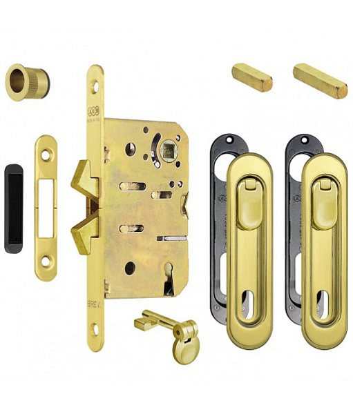 Ручка для раздвижной двери с замком AGB KIT D B02925.50.03 латунь