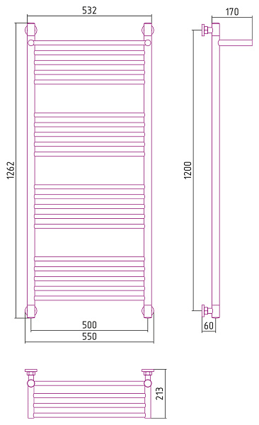 Полотенцесушитель СУНЕРЖА Богема с полкой+ 1200х500