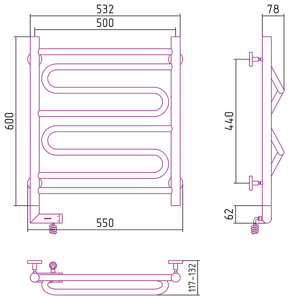 Полотенцесушитель СУНЕРЖА Элегия 2.0 600x500