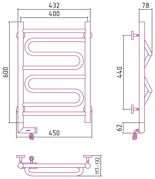 Полотенцесушитель СУНЕРЖА Элегия 2.0 600x400