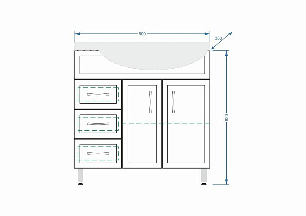 Тумба с раковиной напольная Stella "Концепт 80" L белая 3 ящика