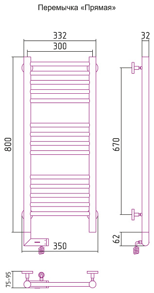 Полотенцесушитель СУНЕРЖА Богема 2.0 800х300