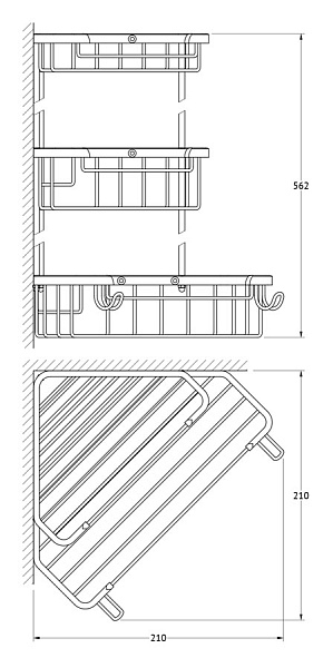 Полка-решетка с крючками угловая 3-х ярусная FBS Ryna RYN 007