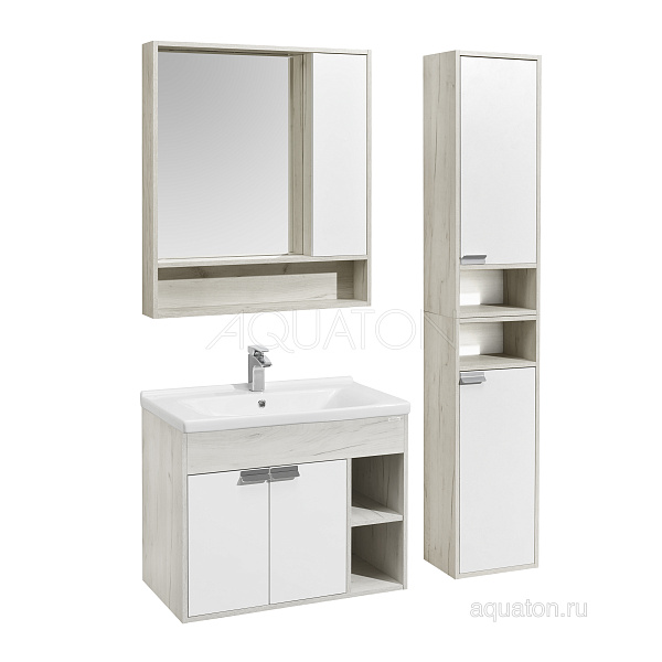 Зеркало-шкаф Aquaton "Флай 80" белый/дуб крафт