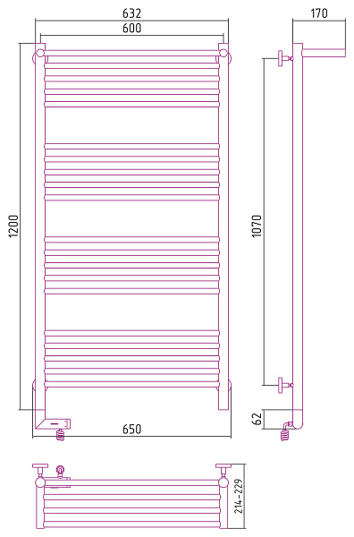 Полотенцесушитель СУНЕРЖА Богема с полкой 2.0 1200х600