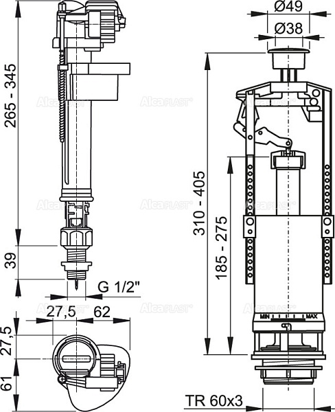 Сливная арматура для унитаза Alcaplast SA2000SK 1/2"
