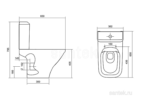 Унитаз компакт напольный Santek Лайн с горизонтальным выпуском, rimless 1.WH50.1.573