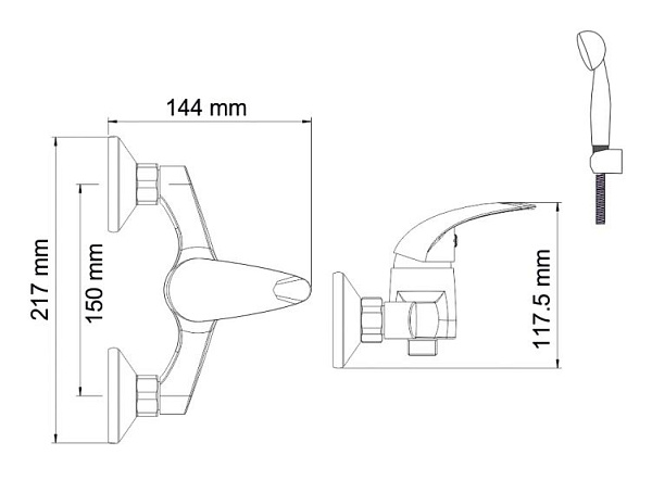Смеситель для ванны с душем WasserKraft Isen 2602