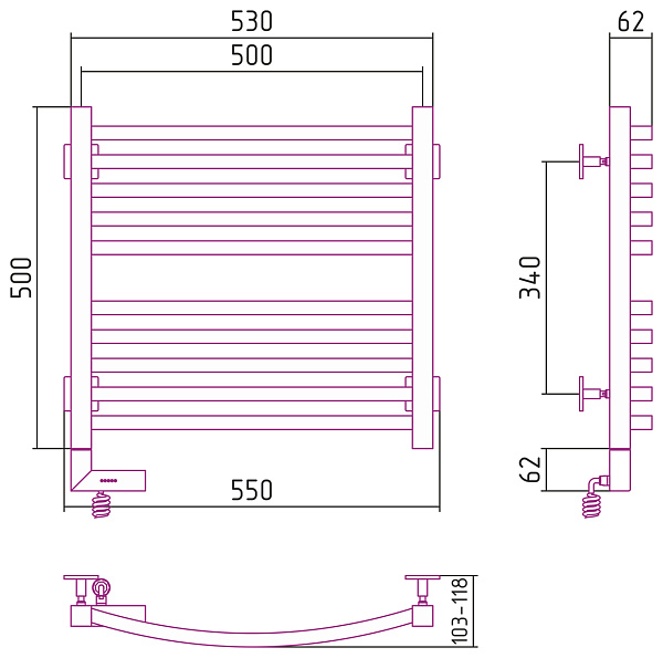 Полотенцесушитель СУНЕРЖА Аркус 2.0 500х500