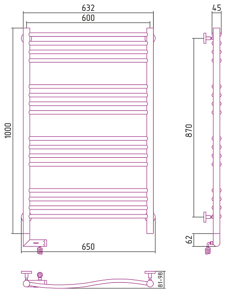 Полотенцесушитель СУНЕРЖА Флюид 2.0 1000х600