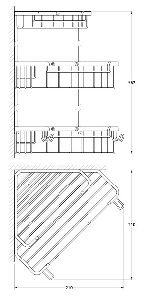 Полка-решетка с крючками угловая 3-х ярусная FBS Ryna RYN 008