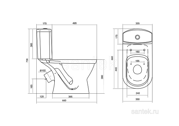 Унитаз компакт напольный Santek Алькор с диагональным выпуском, антивсплеск 1.WH30.2.196