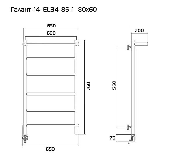 Полотенцесушитель электрический PRIOFORM Галант-14 60x80 EL34-86-1