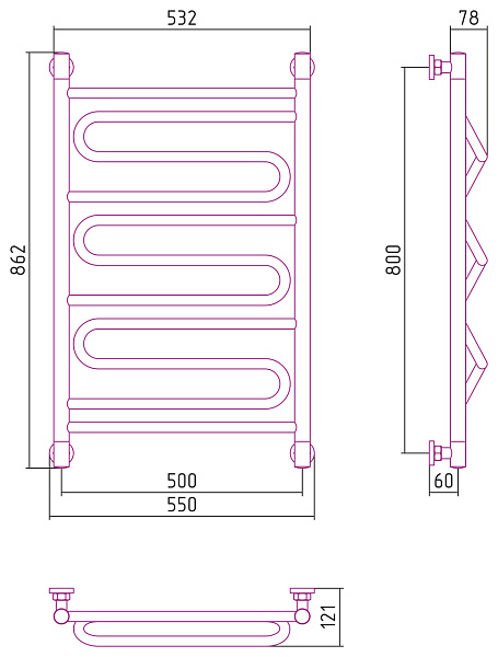 Полотенцесушитель СУНЕРЖА Элегия+ 800х500