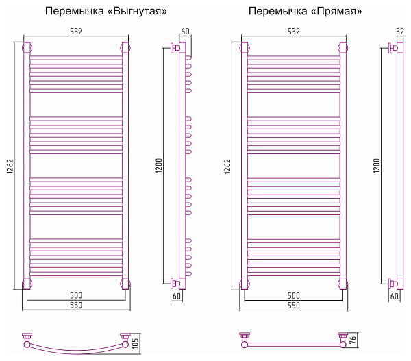 Полотенцесушитель СУНЕРЖА Богема+ 1200x500