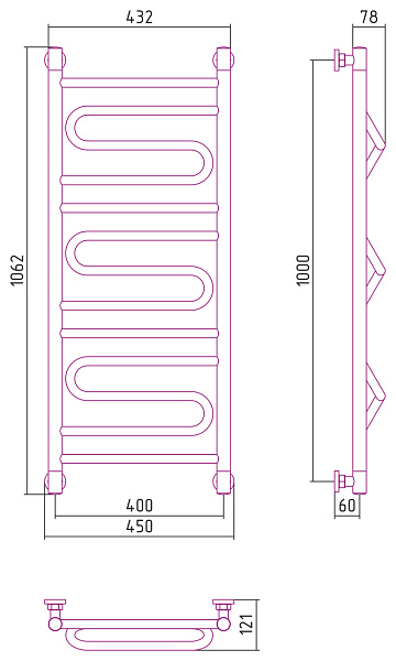 Полотенцесушитель СУНЕРЖА Элегия+ 1200х400
