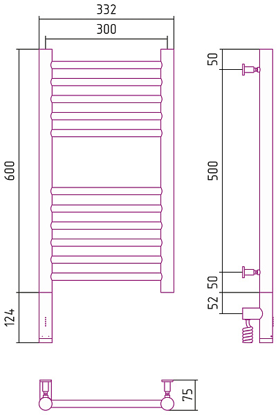 Полотенцесушитель СУНЕРЖА Богема 3.0 600х300