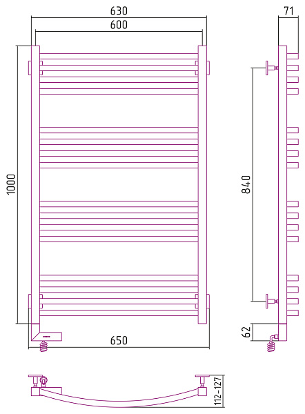 Полотенцесушитель СУНЕРЖА Аркус 2.0 1000x600