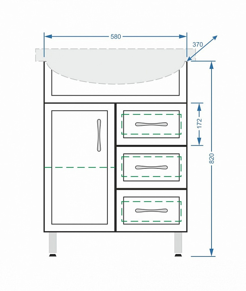Тумба с раковиной напольная Stella "Концепт 65" белая