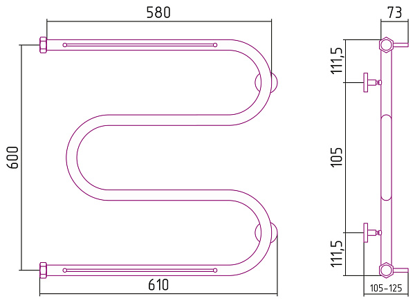 Полотенцесушитель СУНЕРЖА М-образный+ 600х600 +2 полки