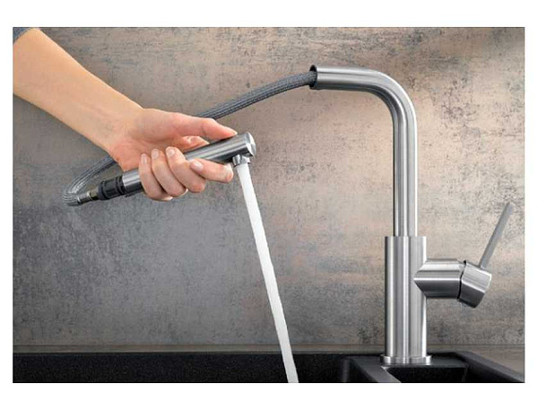 Смеситель для кухни Blanco Lanora-S с выдвижным шлангом (нержавеющая сталь)