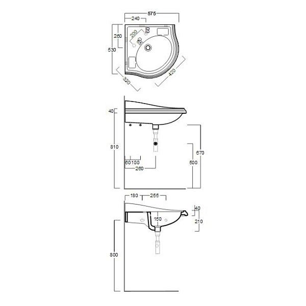 Раковина с консолью и полкой угловая Simas Arcade AR884