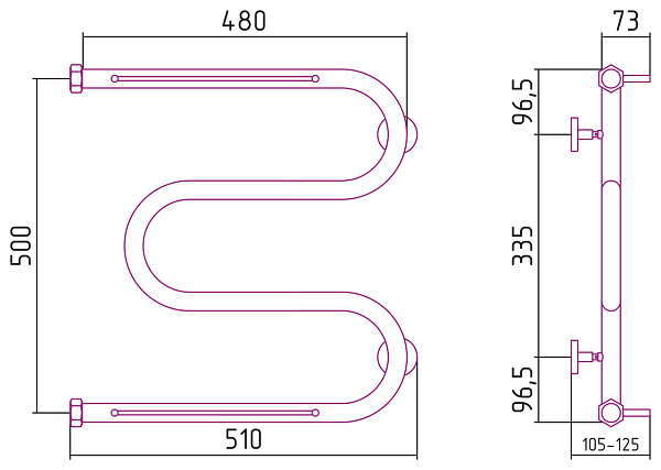 Полотенцесушитель СУНЕРЖА М-образный+ 500х500 +2 полки