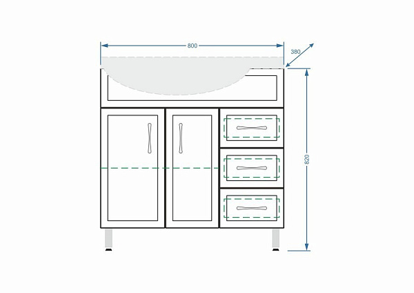 Тумба с раковиной напольная Stella "Концепт 80" R белая 3 ящика