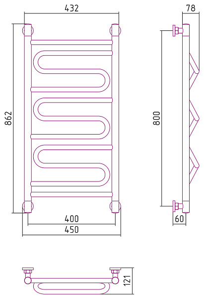 Полотенцесушитель СУНЕРЖА Элегия+ 800х400